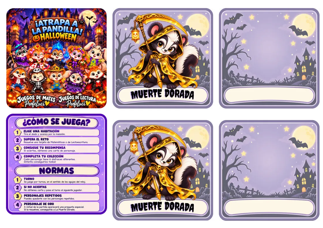 Vista previa de Cartas físicas · ¡Atrapa a la pandilla! Halloween