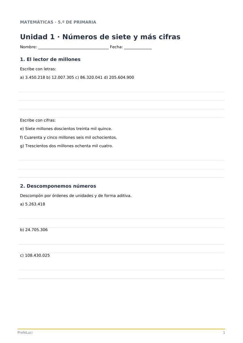 Vista previa de ejercicios Matemáticas 5.º