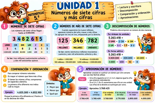 Infografía Matemáticas quinto números grandes