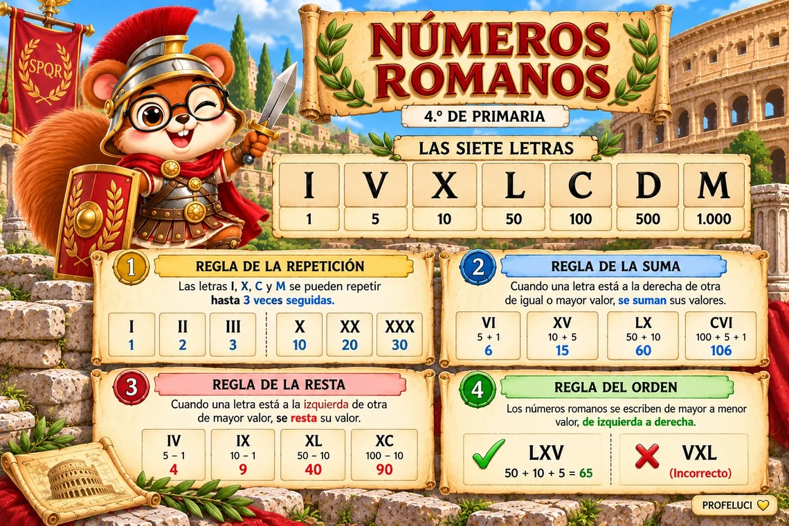 Infografía de números romanos para 4.º de Primaria