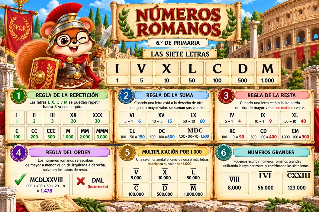 Infografía corregida de números romanos para 6.º de Primaria