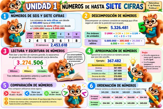 Infografía de números hasta siete cifras